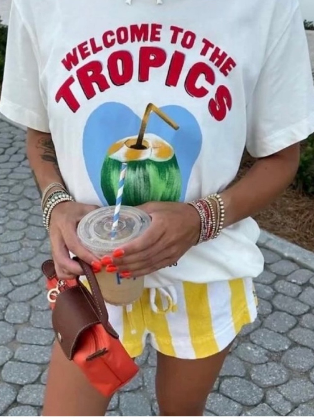 Anthro Farm Rio Graphic T-Shirt Welcome to the Tropics Tee Coconut resort boho